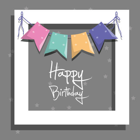 happy birthday card with decorative pennants icon colorful design vector illustrationのイラスト素材