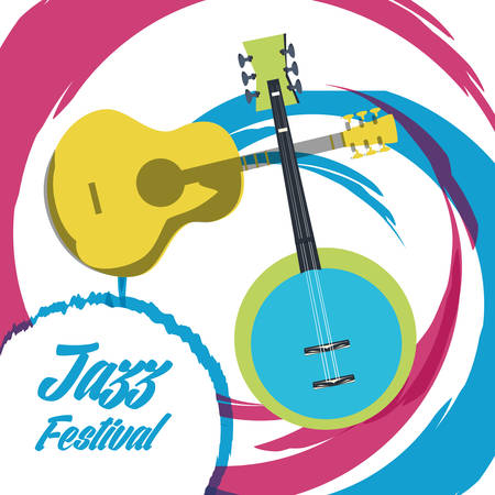Jazz festival poster with banjo and guitar icon colorful design vector illustrationのイラスト素材