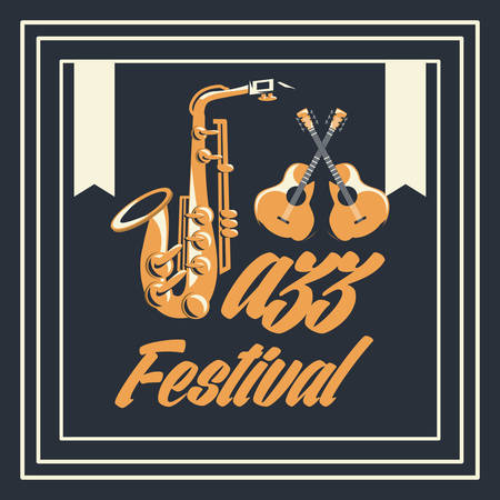 Jazz festival poster with saxophone and guitars instruments icon colorful design vector illustrationのイラスト素材