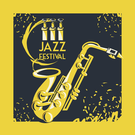 Jazz festival poster with saxophone instrument icon colorful design vector illustrationのイラスト素材