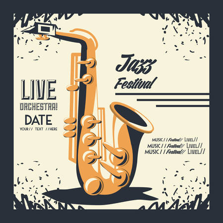 Jazz festival poster with saxophone instrument iconのイラスト素材
