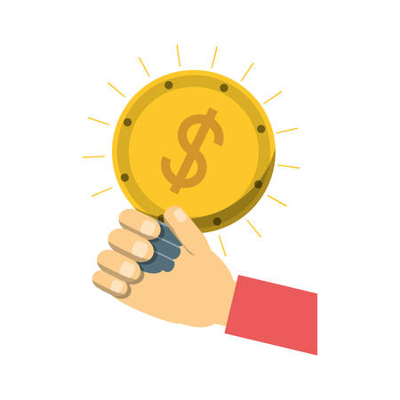 A colorful hand with coin over white background  vector illustration.のイラスト素材