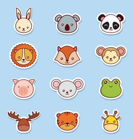 cute animals icon set over blue background colorful design vector illustrationのイラスト素材