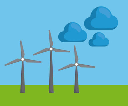 eolic turbines and clouds over blue background colorful design vector illustrationのイラスト素材