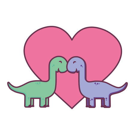 heart with couple of dinosaurs icon over white background vector illustrationのイラスト素材