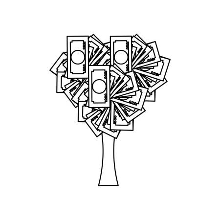 Flat line uncolored plant with leaves of money  over white background  vector illustrationのイラスト素材