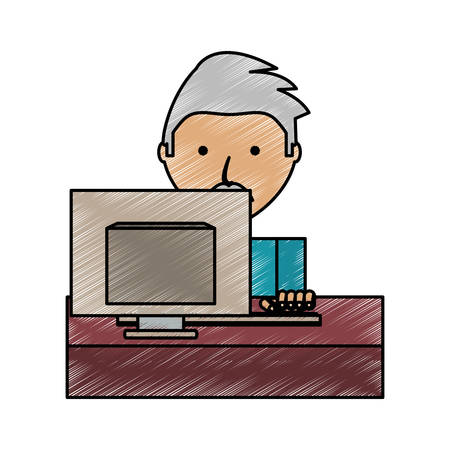 Colorful avatar man with computer illustration.のイラスト素材