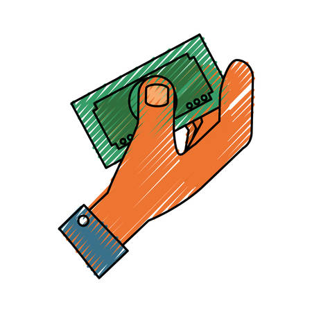 Colored hand  with bill doodle over white background  vector illustrationのイラスト素材
