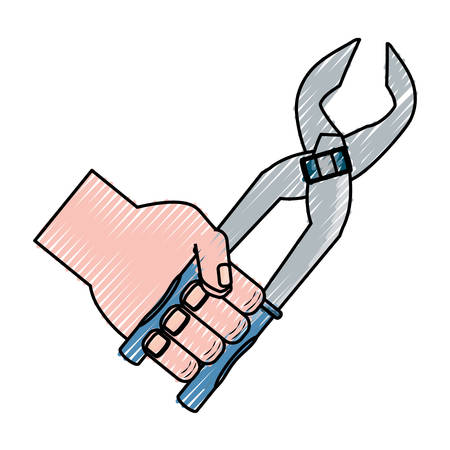 flat line  colored hand  with plier  doodle over white background vector illustrationのイラスト素材