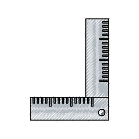 flat line colored carpenter square doodle over white background  vector illustrationのイラスト素材