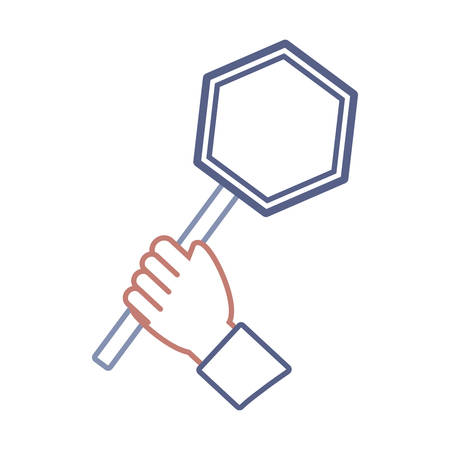 flat line colored  hand  with trafic sign  over white background vector illustrationのイラスト素材