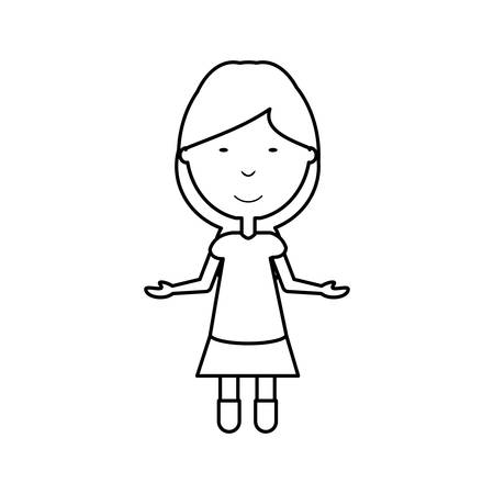 flat line  uncolored woman with  open arms  over white background  vector illustrationのイラスト素材