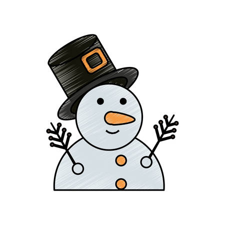Cartoon snowman icon on white background, vector illustration.のイラスト素材