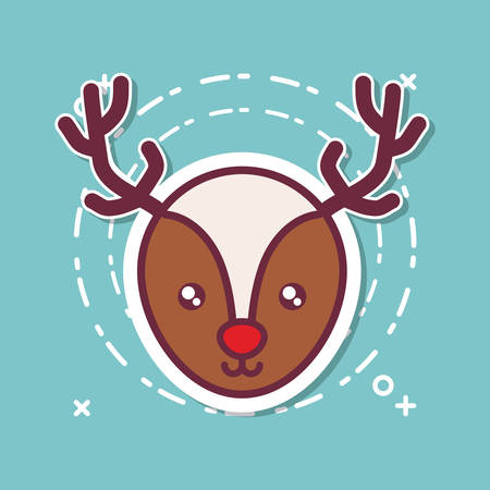 Christmas deer icon over blue background colorful design vector illustrationのイラスト素材