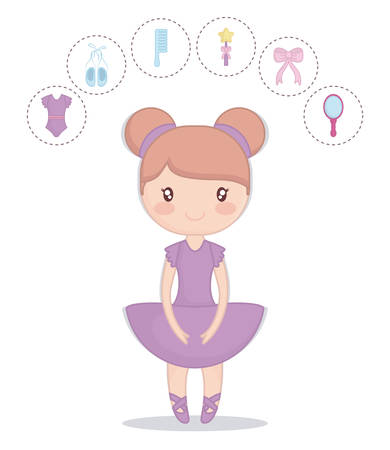 Cartoon ballet ballerina and beauty related icons around on white background.のイラスト素材