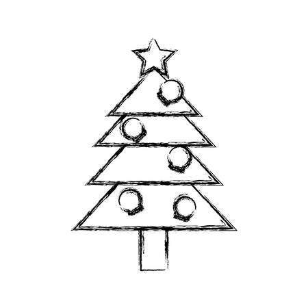 Flat line uncolored  Christmas treeのイラスト素材