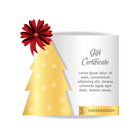Gift certificate with Christmas tree icon on white background, vector illustration.のイラスト素材