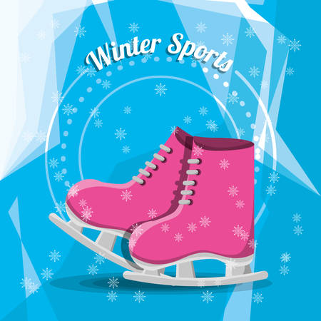 Pink ice skates icon on blue background, vector illustration.のイラスト素材