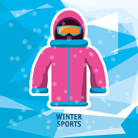Winter jacket and goggles icon on blue background, vector illustration.のイラスト素材