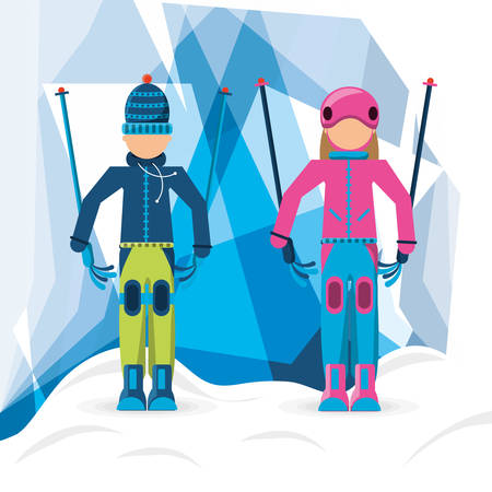 Winter sports design with man and girl in winter clothesのイラスト素材