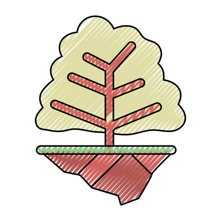 flat line colored trees doodle over white background  vector illustrationのイラスト素材