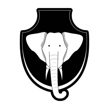 flat line monchromatic animal trophy  with elephant over white background  vector illustrationのイラスト素材