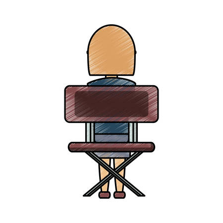 Flat line colored girl student doodle on white background, vector illustration.のイラスト素材