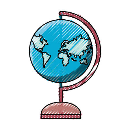 Fat line colored global planet doodle om white background, vector illustration.のイラスト素材