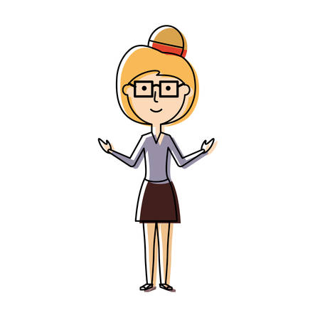 flat line colored  teacher woman over white background  vector  illustrationのイラスト素材