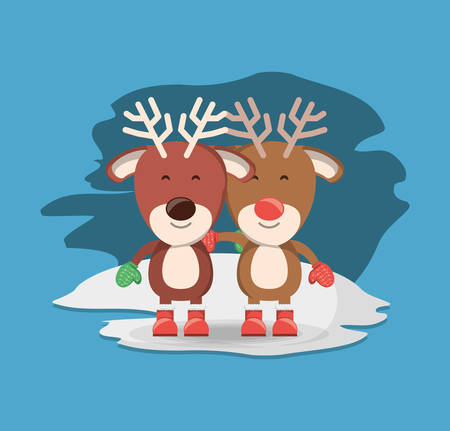 Cartoon Deer and Rudolph icon on blue background, vector illustration.のイラスト素材