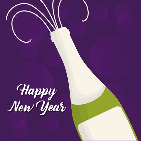 happy new year design with champagne bottle icon over purple background colorful design vector illustrationのイラスト素材