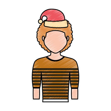 flat line colored man with  santa hat  over  white background  vector illustrationのイラスト素材