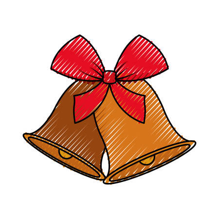 Flat line colored christmas bell doodle over white background vector illustrationのイラスト素材