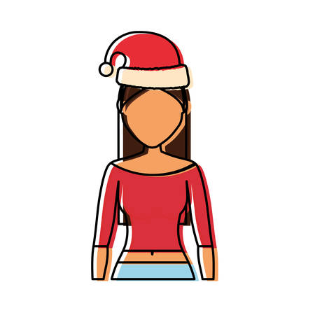Avatar woman with christmas hat icon over white background vector illustrationのイラスト素材
