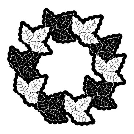 Flat line monochromatic christmas wreaths over white background vector illustrationのイラスト素材