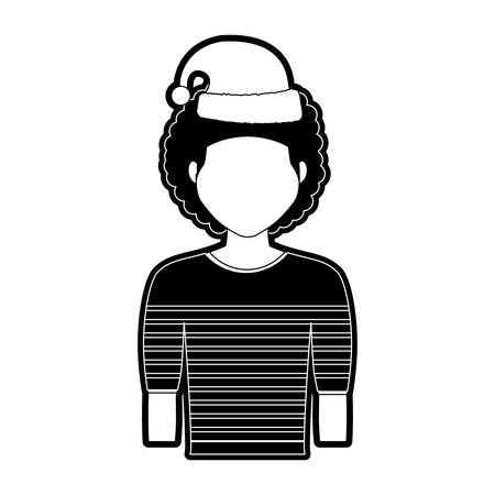 flat line  monochromatic  man  with santa hat  over white background  vector illustrationのイラスト素材