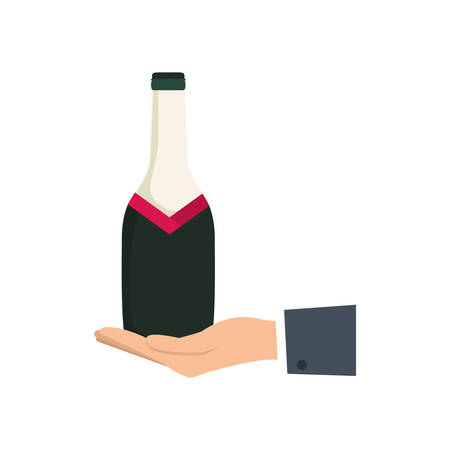 colorful hand with bottle  wine over white background vector illustration のイラスト素材