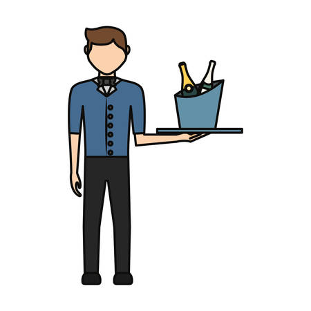 bartender holding a tray with drinks icon over white background colorful design vector illustrationのイラスト素材