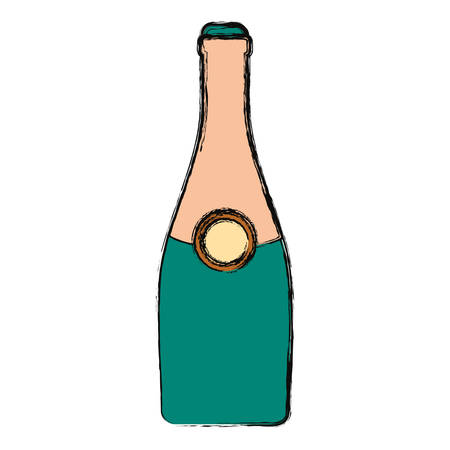 colored  bottle champagne  over white background  vector illustrationのイラスト素材