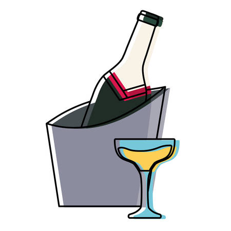 bucket with champagne bottle and glass icon over white background vector illustrationのイラスト素材