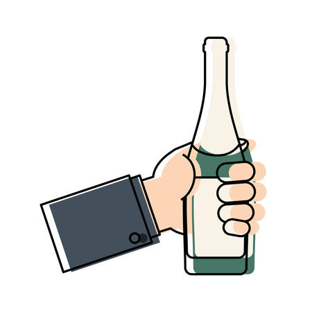 hand with champagne bottle icon over white background colorful design vector illustrationのイラスト素材