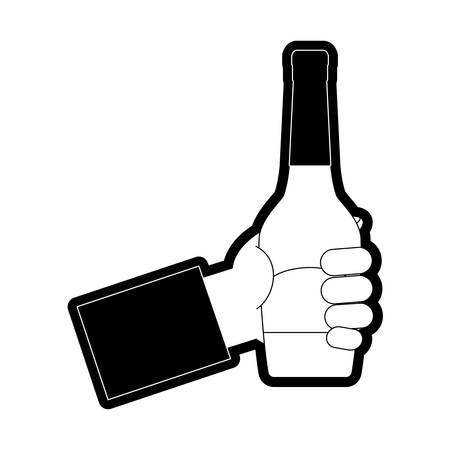 flat line  monochromatic  bottle champagne over white background  vector illustrationのイラスト素材
