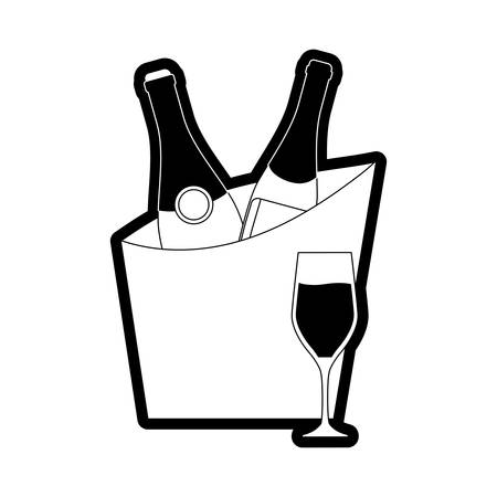flatl line monochromatic wine cooler with glass  over  white background  vector illustrationのイラスト素材