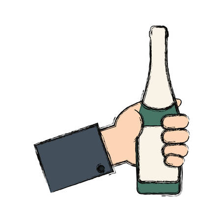 hand with champagne bottle icon over white background colorful design vector illustrationのイラスト素材