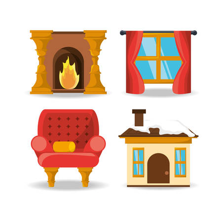 icon set of house and decoration elements colorful design vector illustrationのイラスト素材