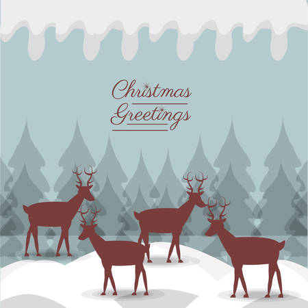 christmas greetings with deers icons colorful design vector illustrationのイラスト素材
