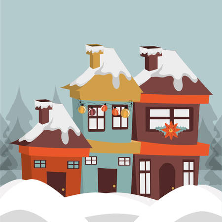 christmas greetings design with house with snow in the roof icon over blue background vector illustrationのイラスト素材