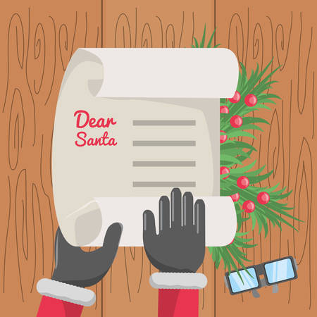 santa claus hands with christmas wish list colorful design vector illustrationのイラスト素材