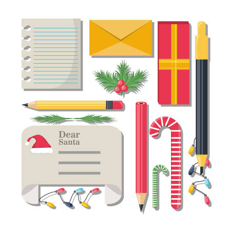christmas wish list and drawing elements icon set over white background  colorful design vector illustrationのイラスト素材