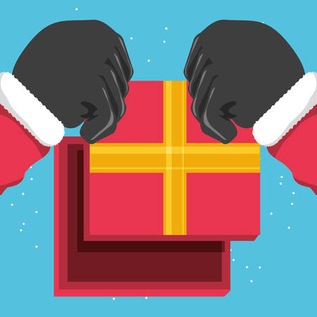 santa claus hands with envelope icon over blue background vector illustrationのイラスト素材